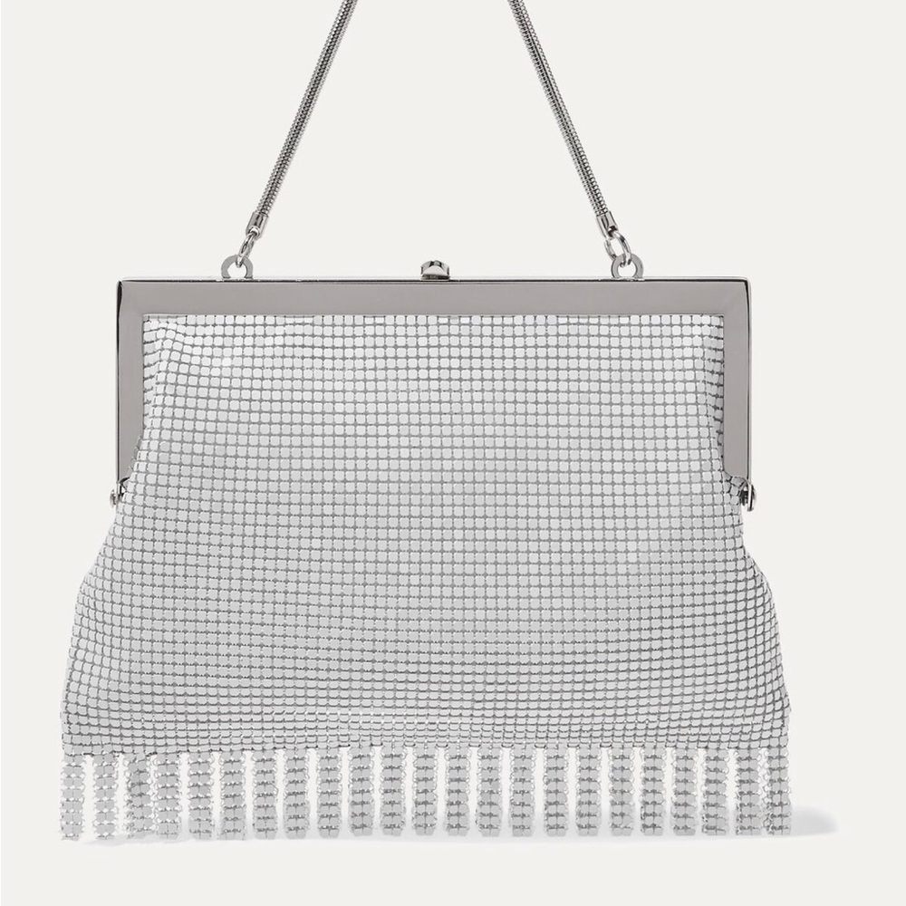 HVN Zoe Fringed Printed Chainmail Tote - Silver